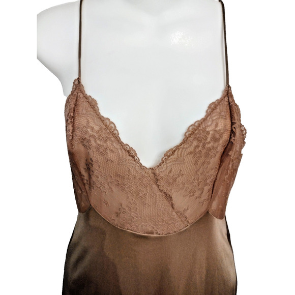 Vanity Fair Lace Nylon Full Slip Dress Brown Calf Ankle Length Stretch Sz 32 S - Picture 4 of 9